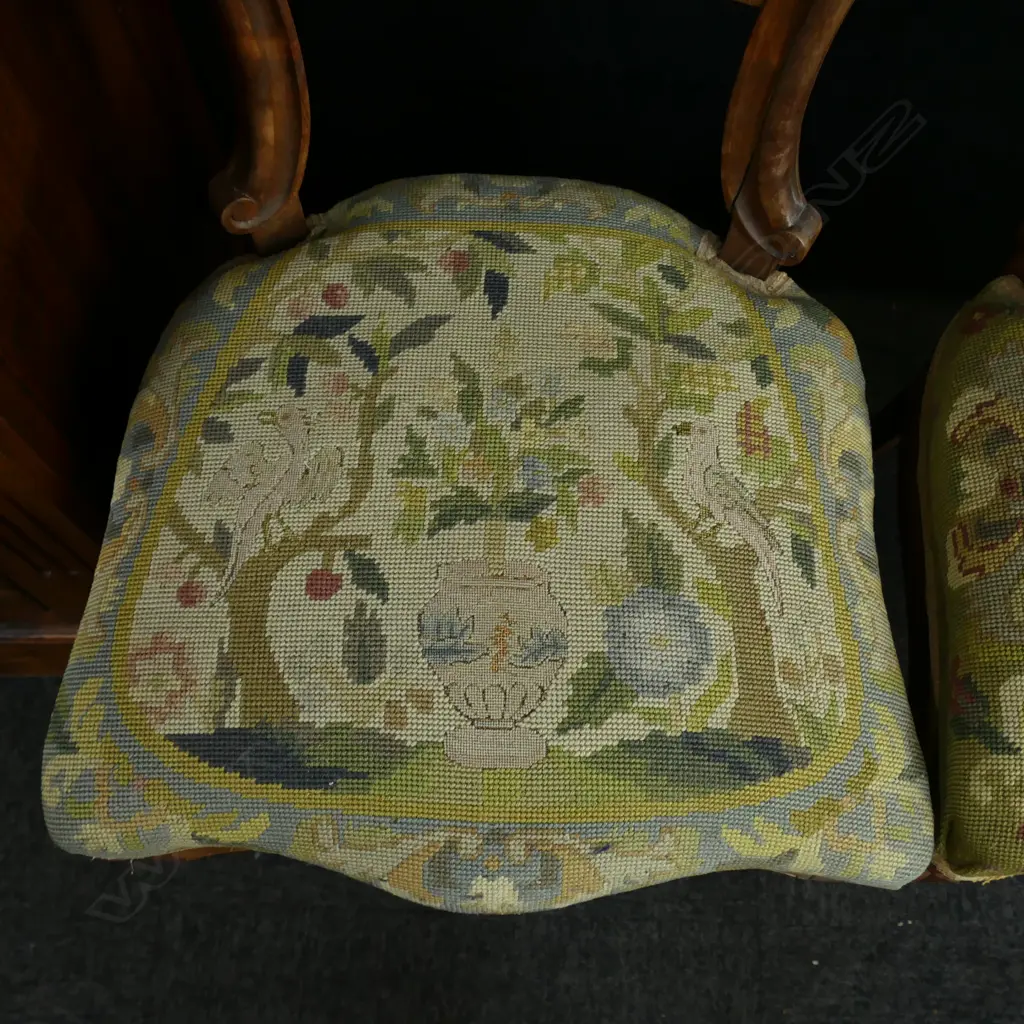 2 VICTORIAN CHAIRS, NEEDLEWORK SEATS Image 1++