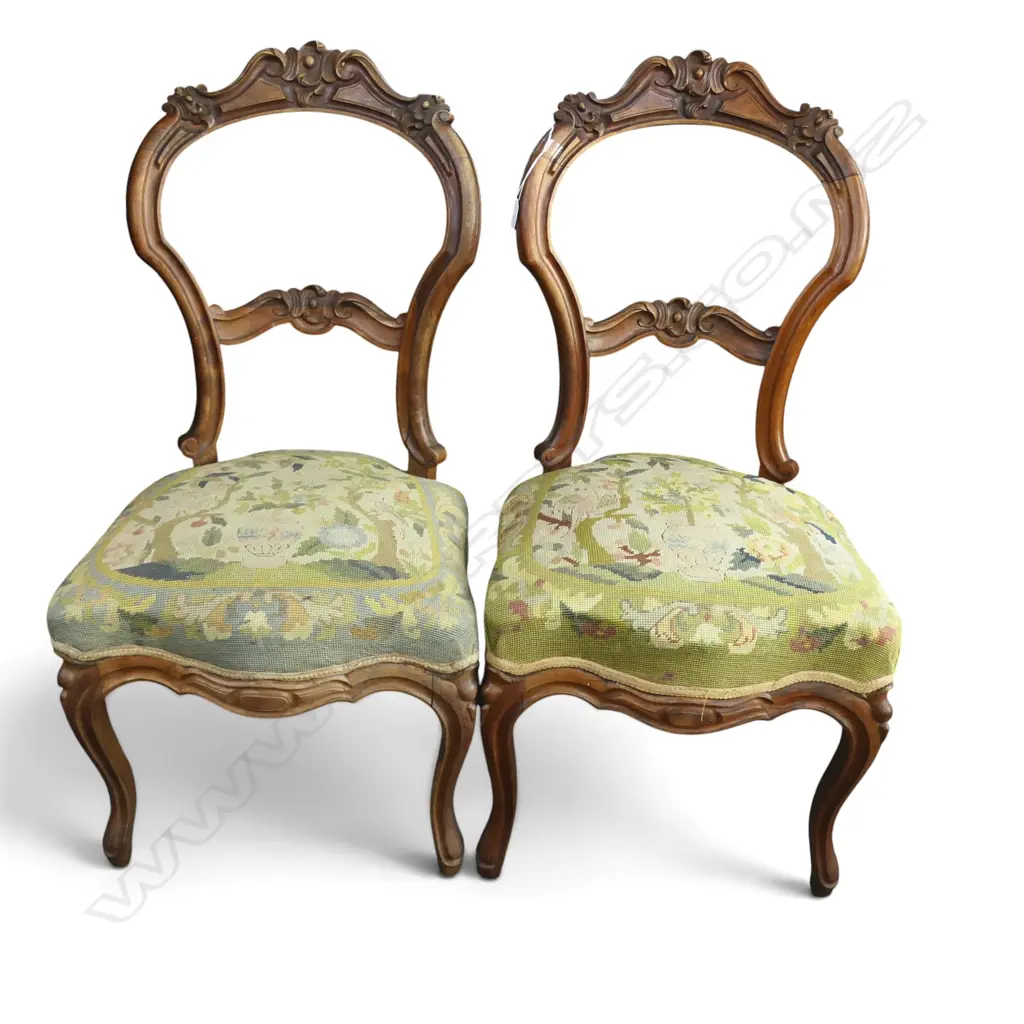 2 VICTORIAN CHAIRS, NEEDLEWORK SEATS Image 1++