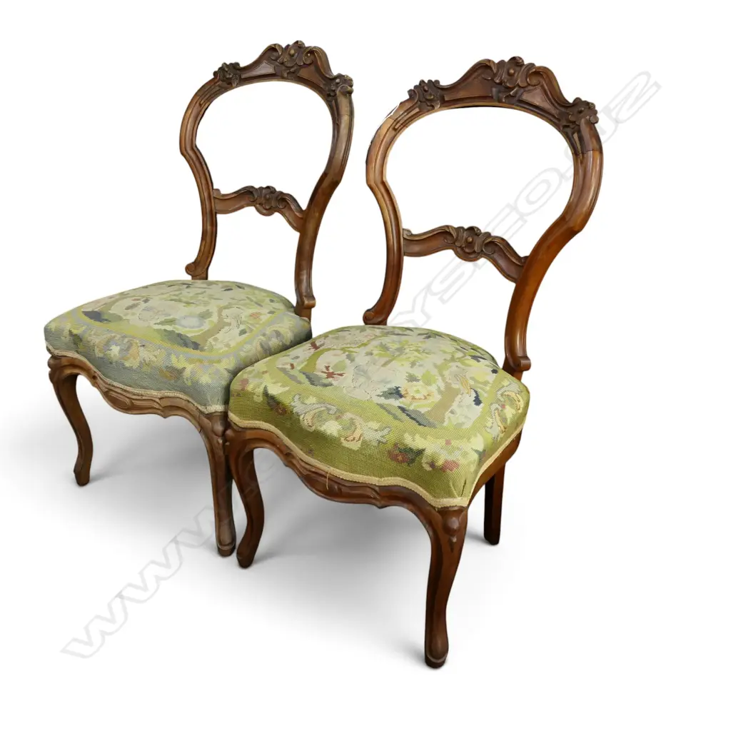 2 VICTORIAN CHAIRS, NEEDLEWORK SEATS Image 1++