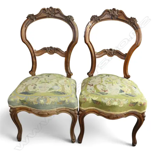 2 VICTORIAN CHAIRS, NEEDLEWORK SEATS