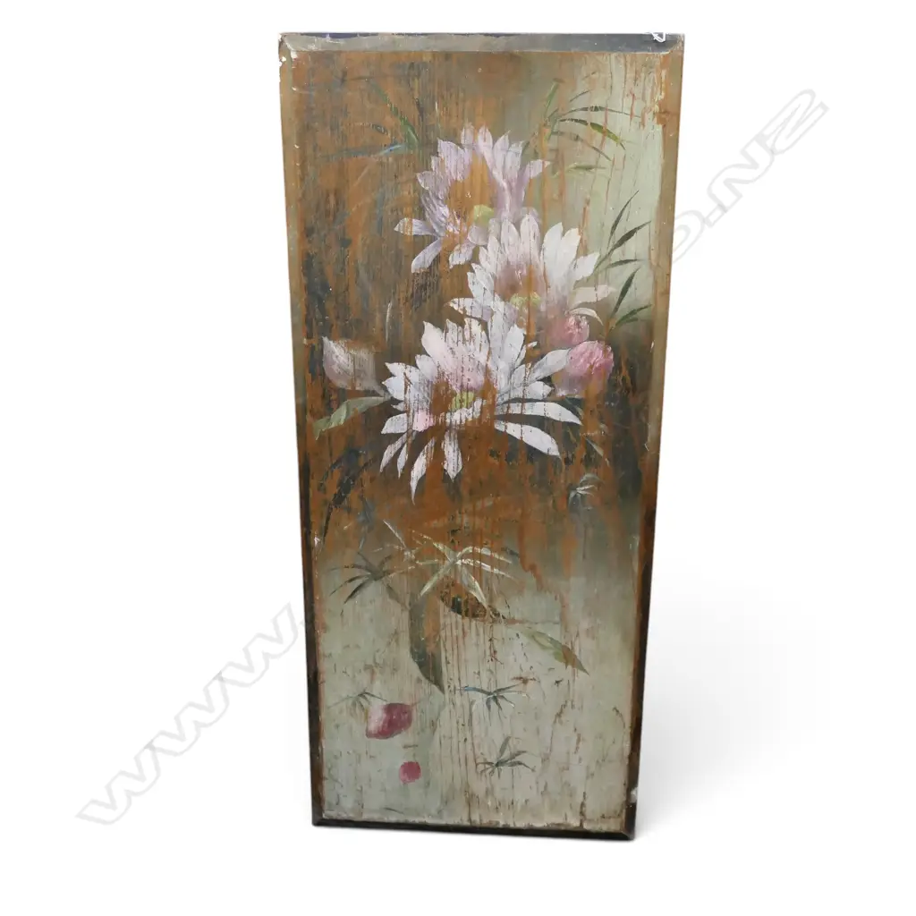 ANTIQUE FLORAL PAINTING ON WOODEN PANEL 835x355mm Image 1++