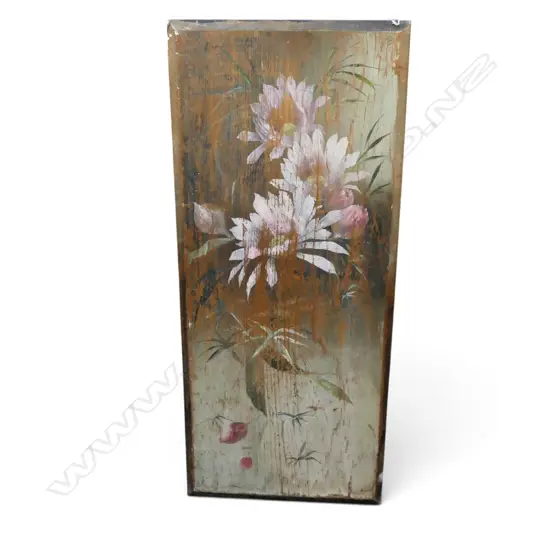 ANTIQUE FLORAL PAINTING ON WOODEN PANEL 835x355mm