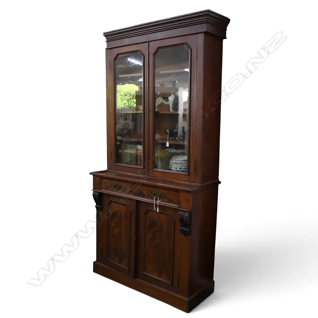ANTIQUE MAHOGANY BOOKCASE CABINET marks to top 1070x445x2165mm Image 1++
