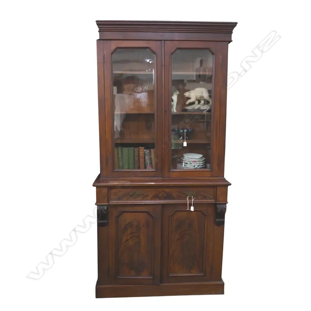 ANTIQUE MAHOGANY BOOKCASE CABINET marks to top 1070x445x2165mm Image 1++