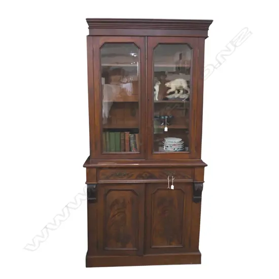 ANTIQUE MAHOGANY BOOKCASE CABINET marks to top 1070x445x2165mm
