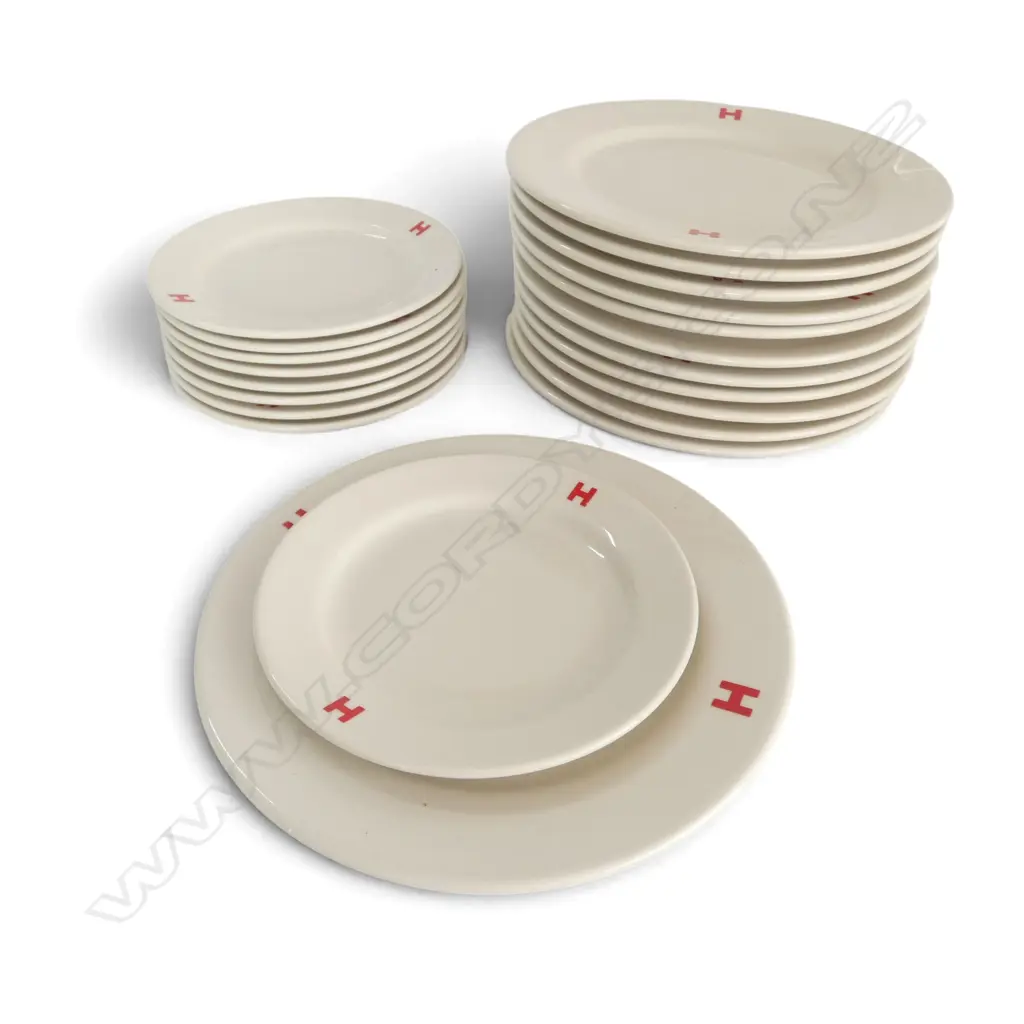 WHITE TUXTON 'H' DINNER CHINA; 12 DINNER PLATES, 9 SIDE PLATES Dia.285mm Image 1++