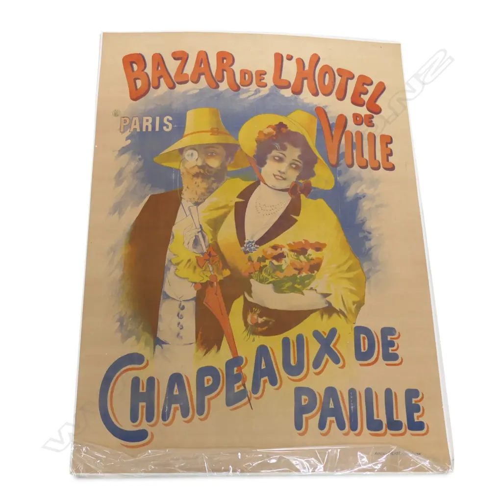 LARGE VINTAGE FRENCH LITHOGRAPH POSTER 'BAZAR DE L'HOTEL DE VILLE' linen backed 1600 x 1200mm Image 1++