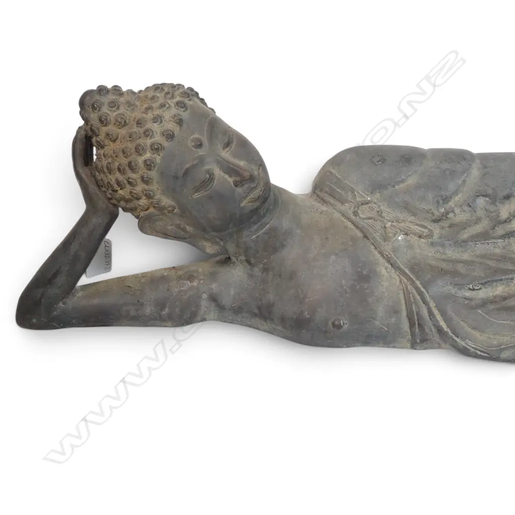 IMPRESSIVE SOUTHEAST ASIAN CAST BRONZED RECLINING BUDDHA (FINAL MOMENTS BEFORE ENTERING NIRVANA). L.900M X 210MM Image 1++