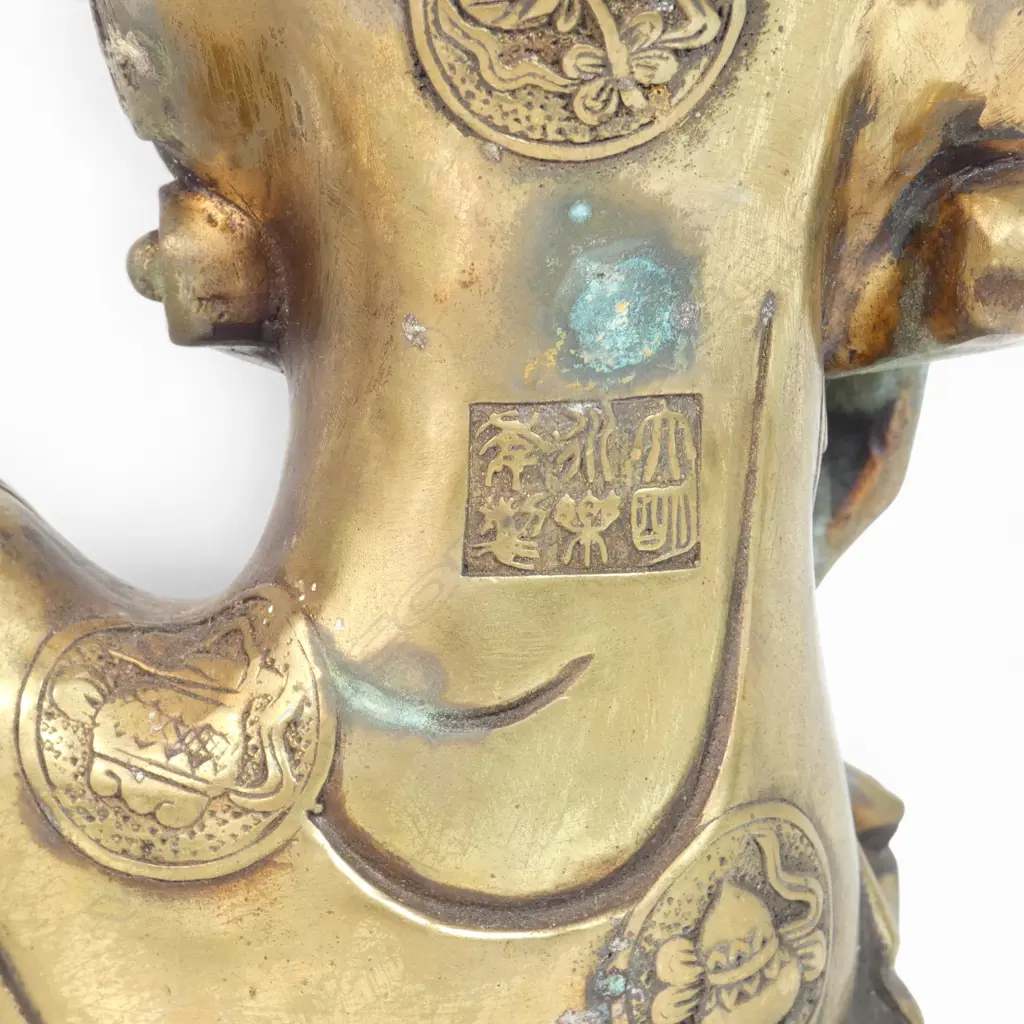 CHINESE GILDED FINISHED BRASS SCULPTURE OF GUANYIN,GODDESS OF COMPASSION, MARK  TO THE BACK, SOME OXIDATION, 160 X 270MM Image 1++