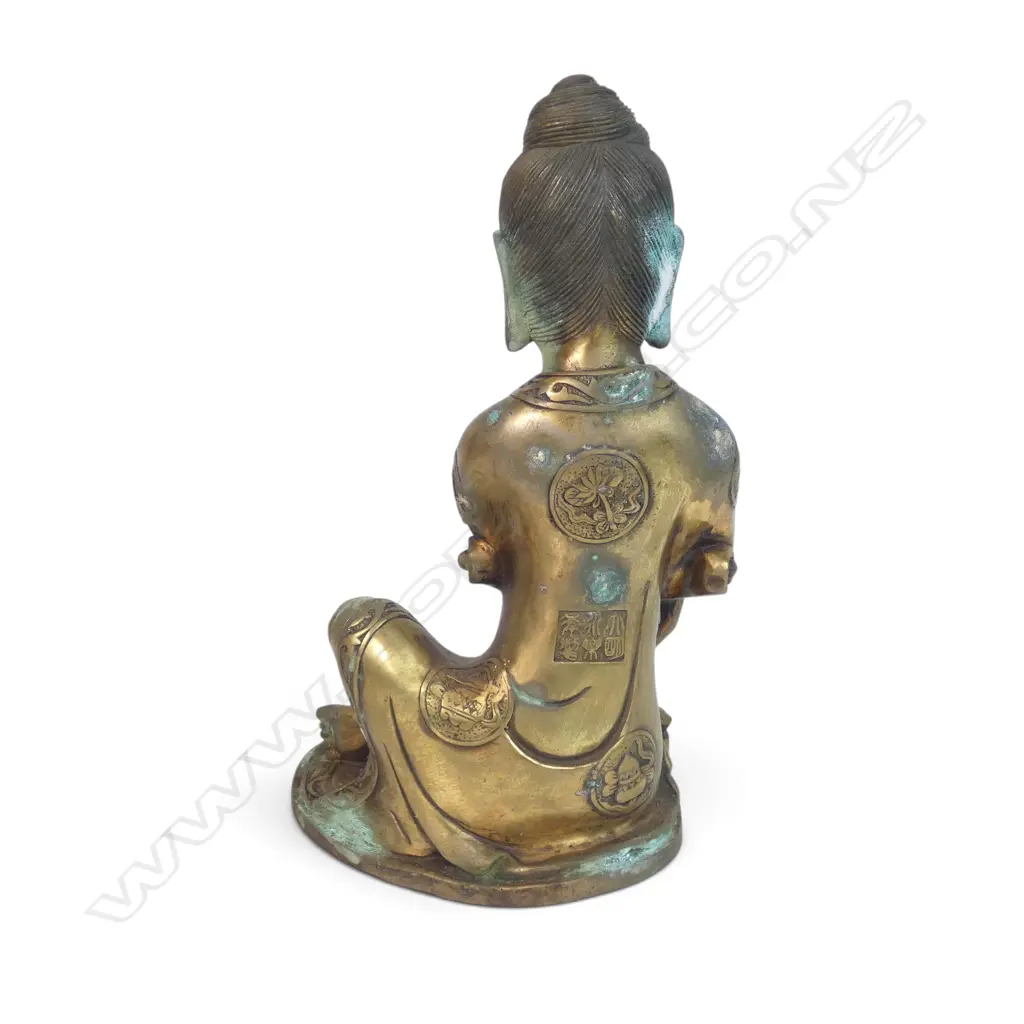 CHINESE GILDED FINISHED BRASS SCULPTURE OF GUANYIN,GODDESS OF COMPASSION, MARK  TO THE BACK, SOME OXIDATION, 160 X 270MM Image 1++