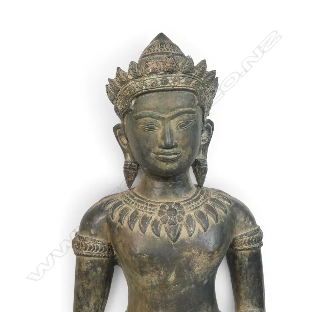 HEAVY KMER STYLE BRONZED STATUE OF BUDDHA SEATING IN A MEDITATIVE POSTURE (MUDRA),GOLDEN BRONZE HIGHLIGHTS H.480 X 360MM Image 1++