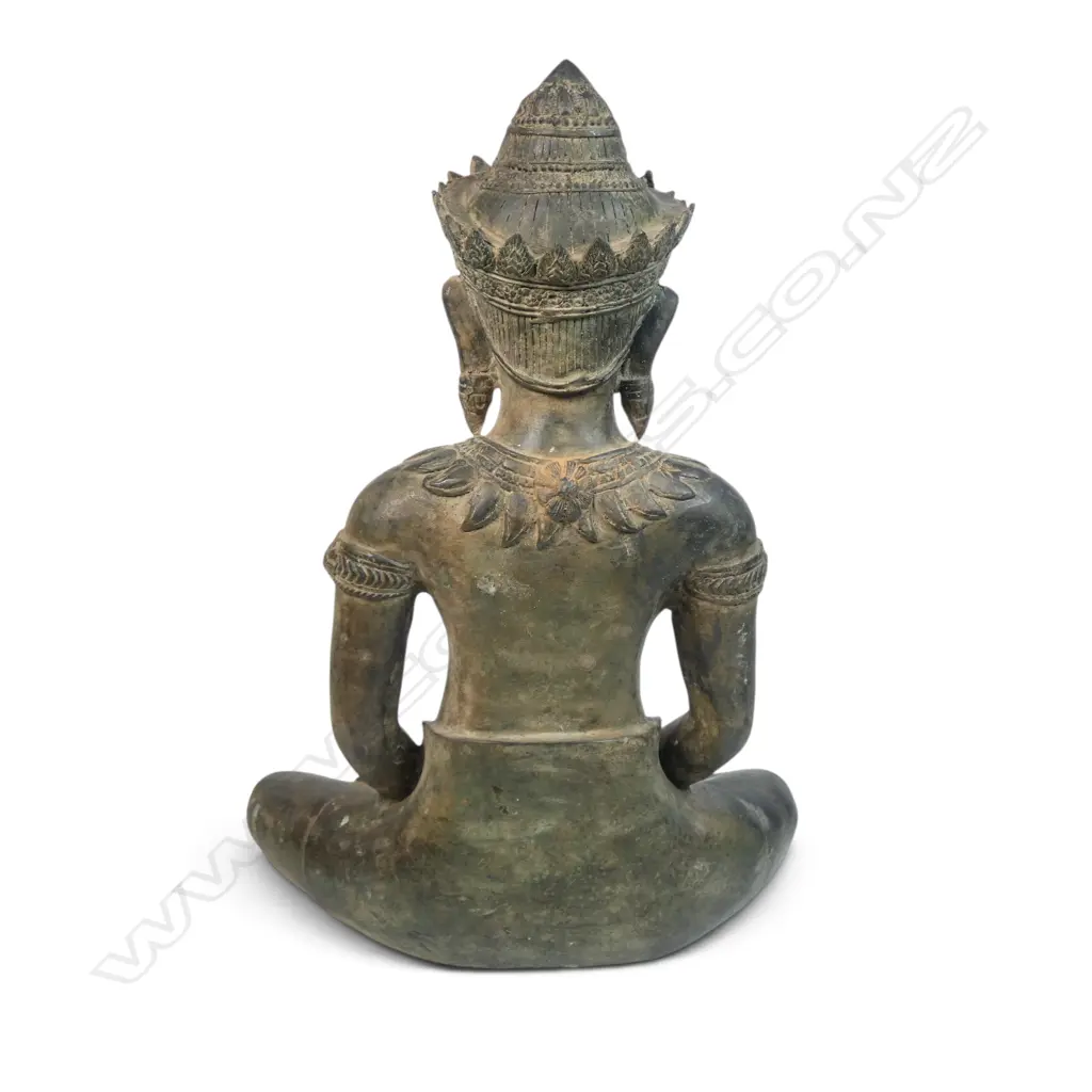 HEAVY KMER STYLE BRONZED STATUE OF BUDDHA SEATING IN A MEDITATIVE POSTURE (MUDRA),GOLDEN BRONZE HIGHLIGHTS H.480 X 360MM Image 1++