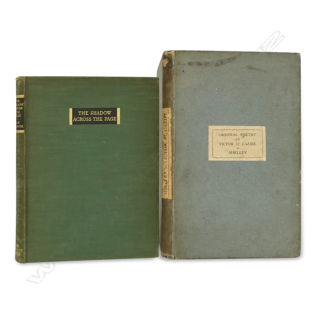 2 EARLY 1ST EDITION FICTION: STONIER ‘THE SHADOW ACROSS THE PAGE’ 1937 +SHELLEY 'ORIGINAL POETRY...VICTOR & CAZIRE' 1898 Image 1++