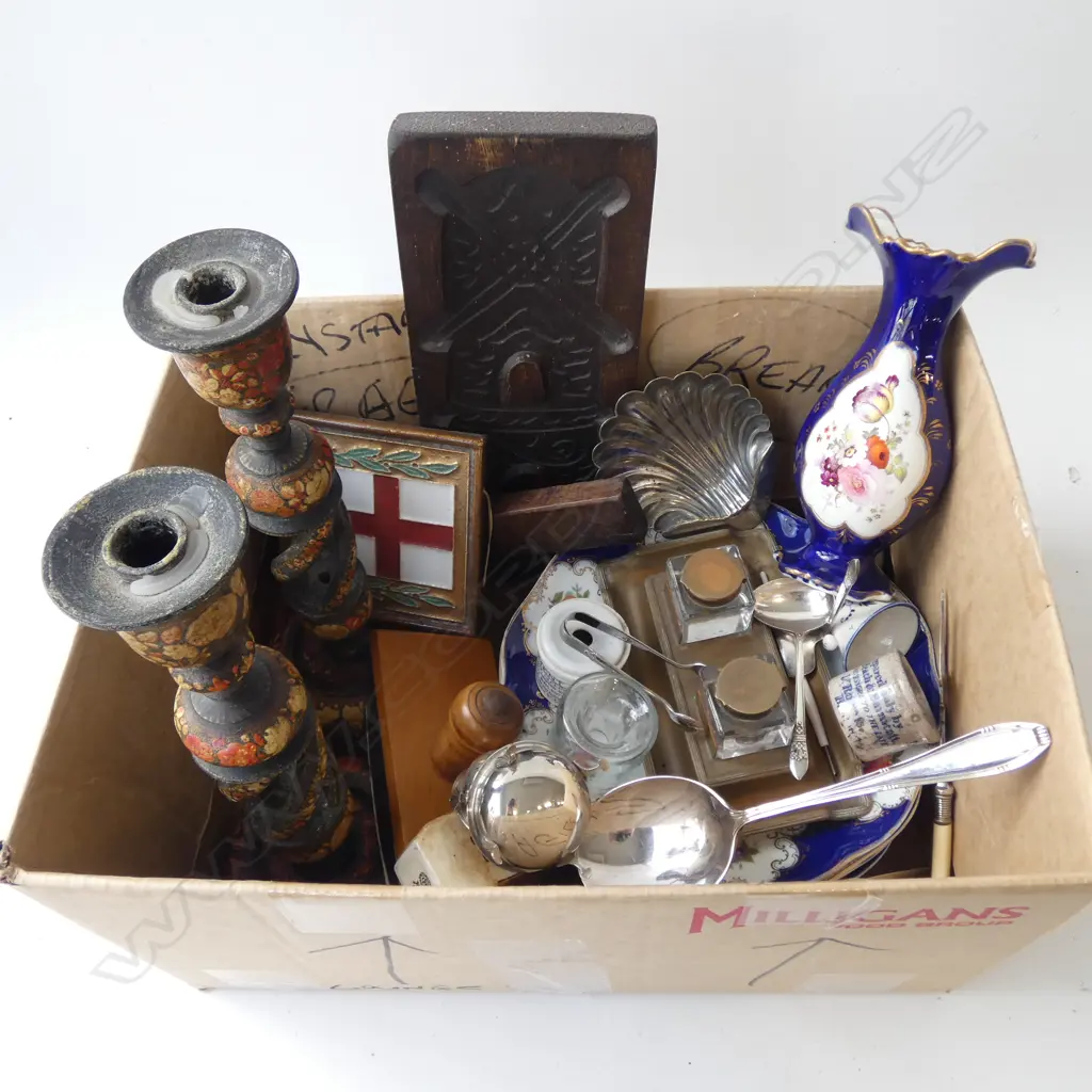 PR CANDLESTICKS, 6 ROSENTHAL PLATES, ANTIQUE OINTMENT TUBS ETC Image 1++