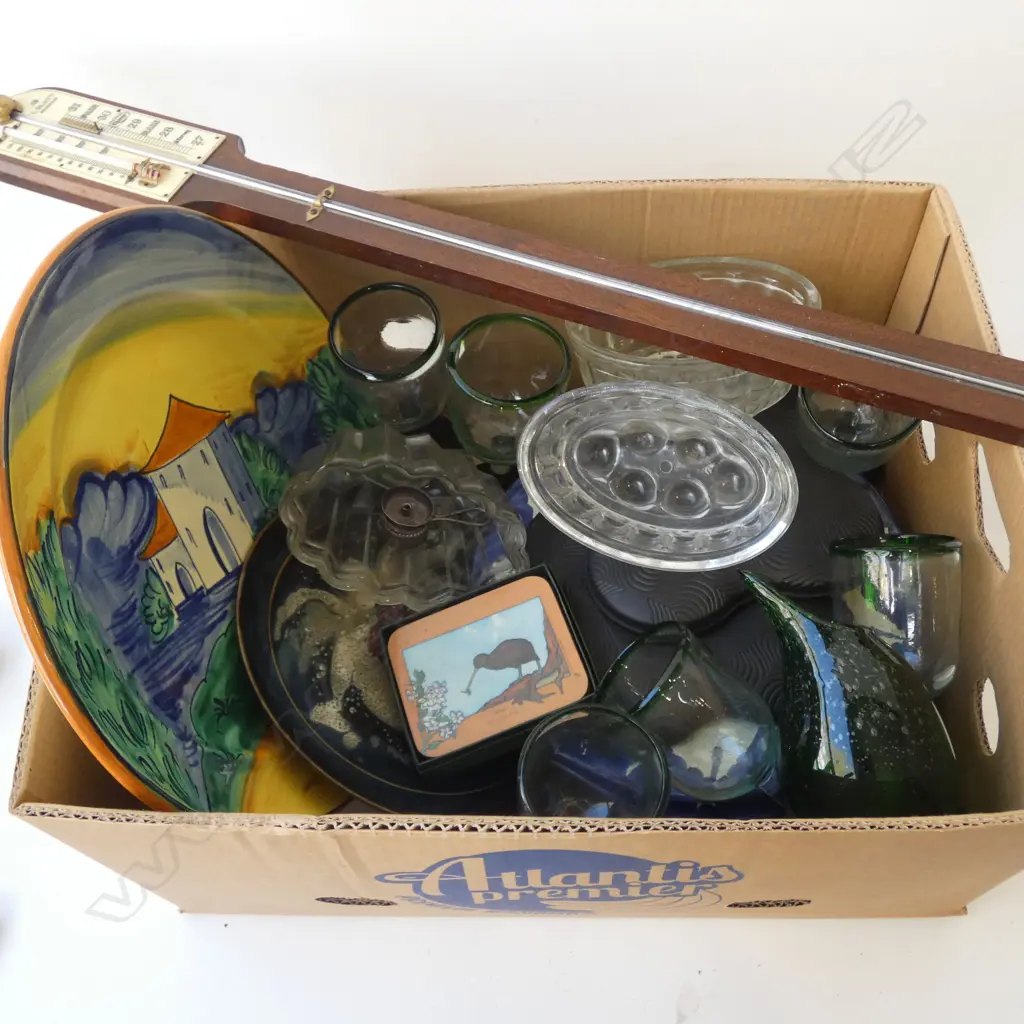 ASST. GLASSWARE, HAND PAINTED PLATES, BAROMETER H.900mm Image 1++