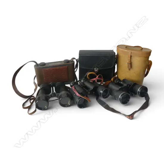 3 PRS BINOCULARS + 2 CASES & RADIO
