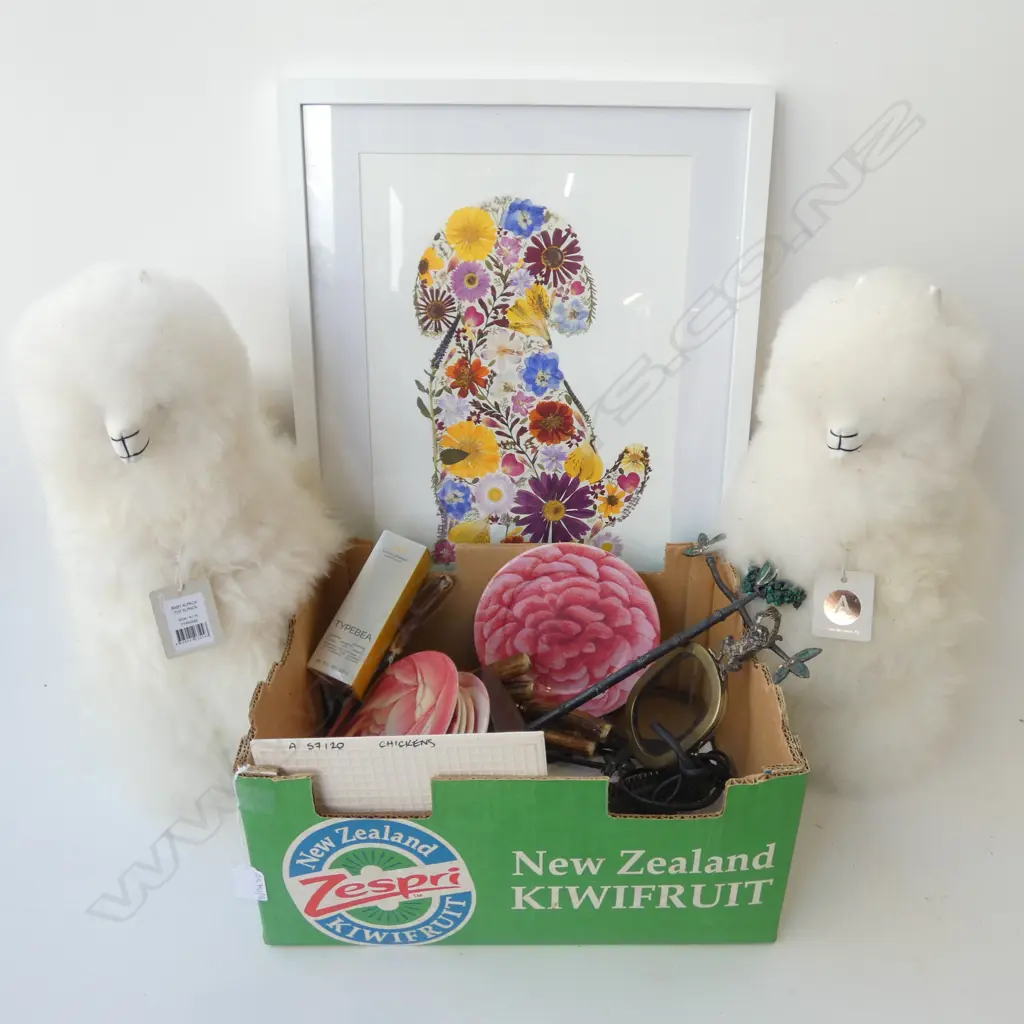 2 ALPACA TOYS, 6 STEAK KNIVES, 6 PLATES, PRINT ETC Image 1++