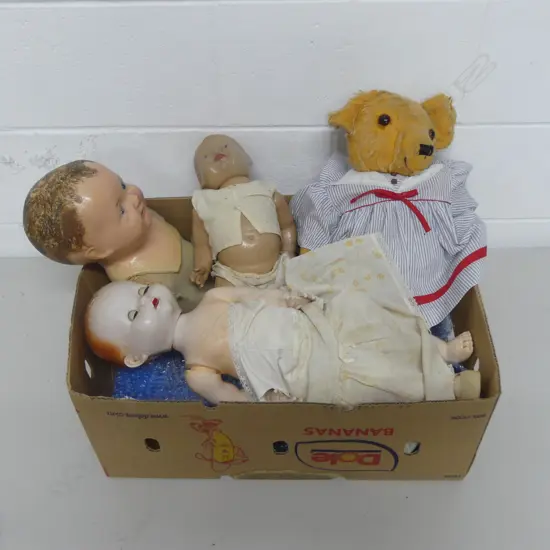 BOX OF ASST. DOLLS & TEDDIES
