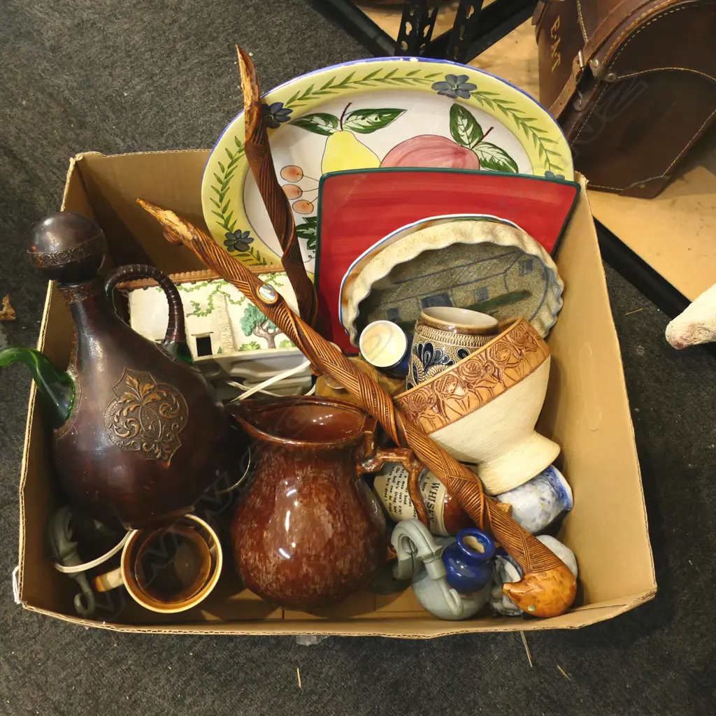 BOX OF ASST. COLLECTIBLES, STONEWARE & CHINA... Image 1++