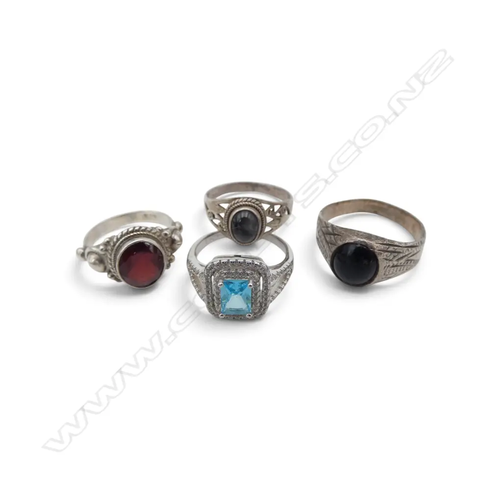 4 SILVER RINGS set with coloured stones 14.5gms Image 1++
