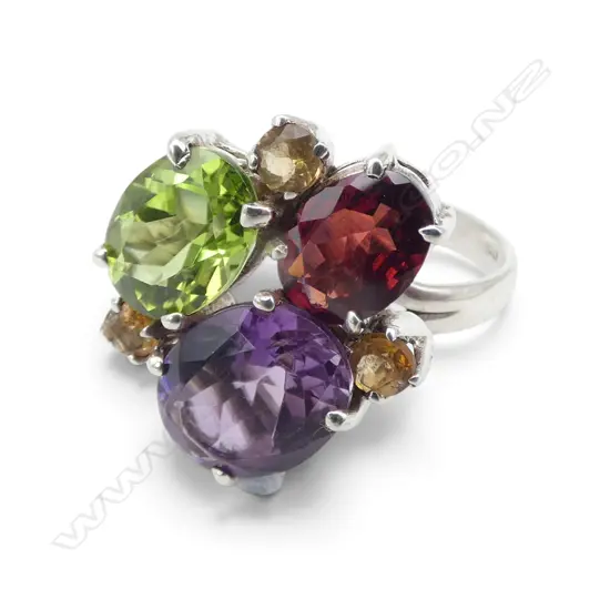 SILVER GEMSTONE RING, SZ R