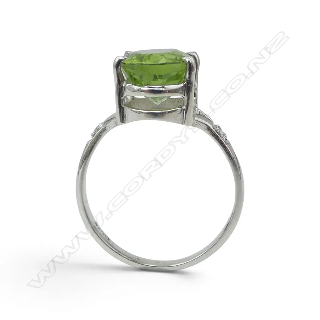 SILVER DIAMOND & PERIDOT RING, SZ Q1/2 Image 1++