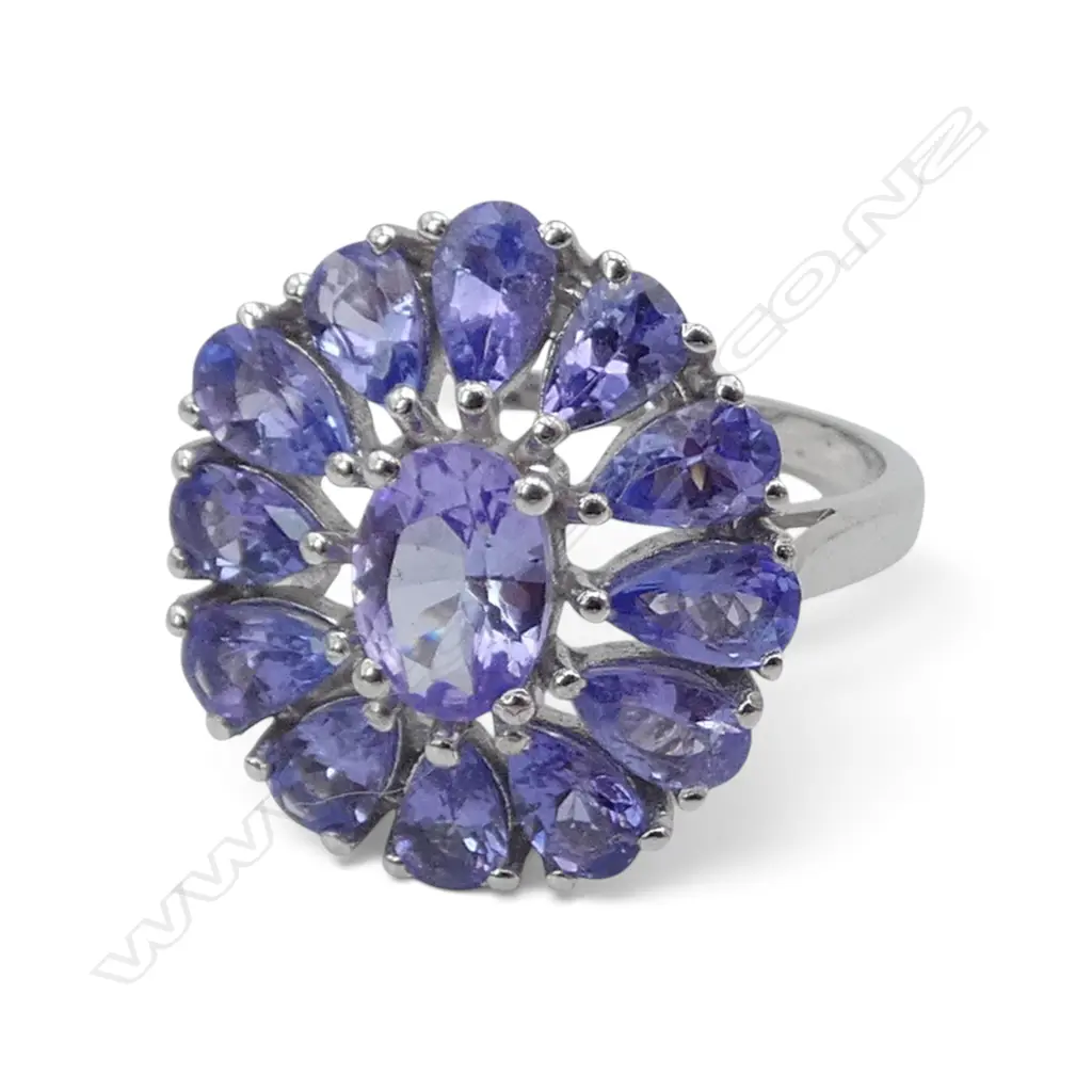 SILVER & TANZANITE RING, SZ N1/2 Image 1++