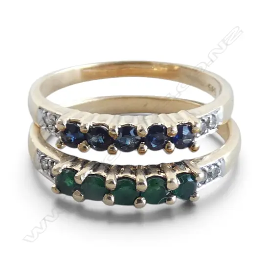 2 9ct & GOLD RINGS EMERALD, SAPPHIRE and small diamond 3.58gms SIZE K