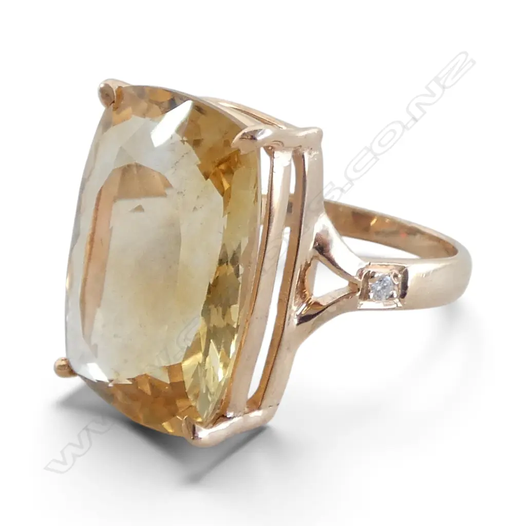 SILVER GILT DIAMOND  & CITRINE RING, SZ Q1/2 Image 1++