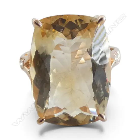 SILVER GILT DIAMOND  & CITRINE RING, SZ Q1/2