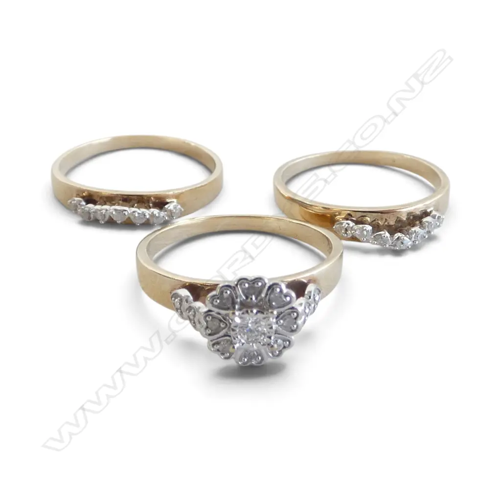 3x 9ct DIAMOND RINGS SET, 6.9gms SIZE Q Image 1++