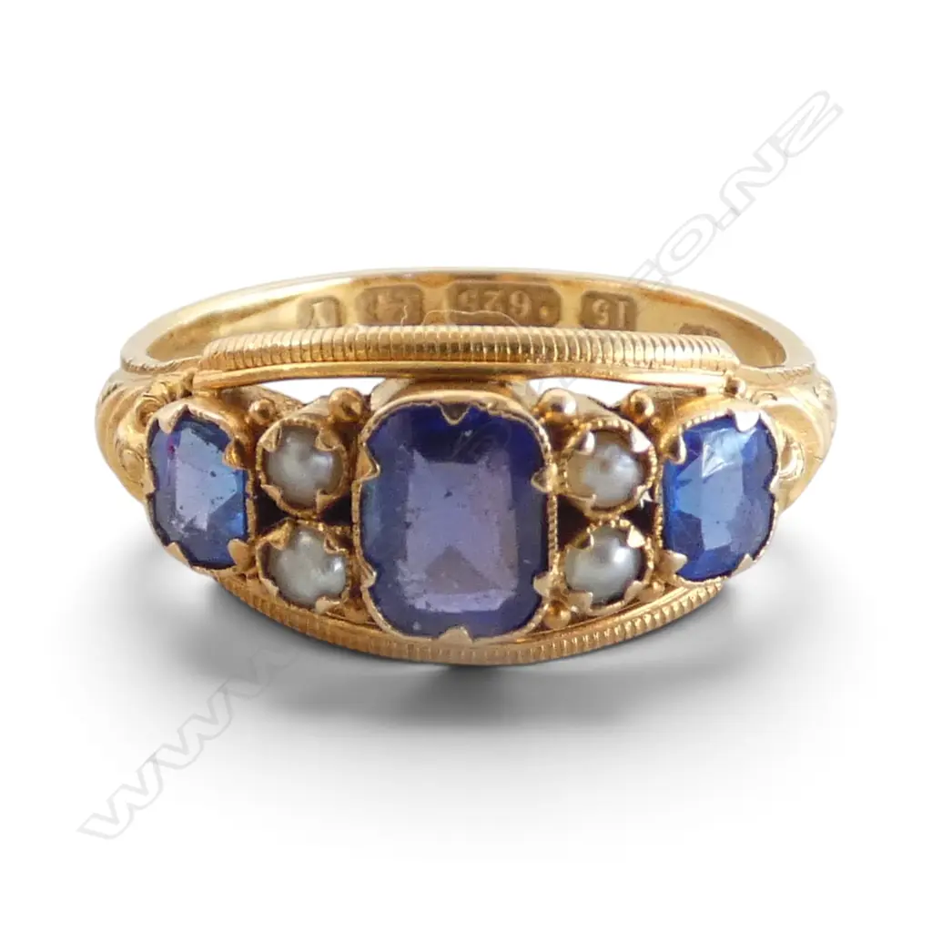 ANTIQUE 15ct YELLOW GOLD, DOUBLETS & SEED PEARL RING 2.54gms SIZE O Image 1++