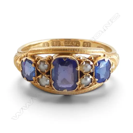 ANTIQUE 15ct YELLOW GOLD, DOUBLETS & SEED PEARL RING 2.54gms SIZE O
