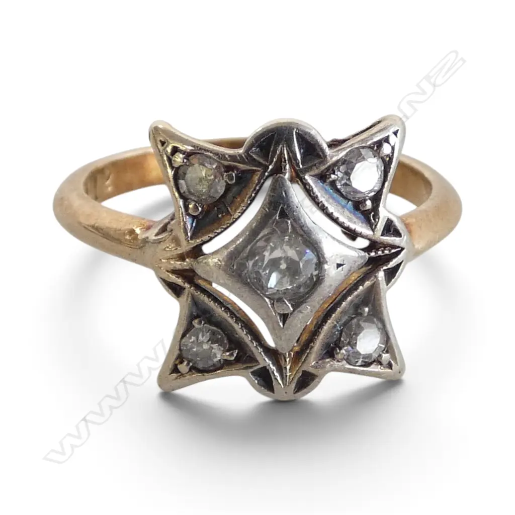 ART DECO 18CT GOLD & DIAMOND 5 stone RING 2.34gms SIZE G Image 1++