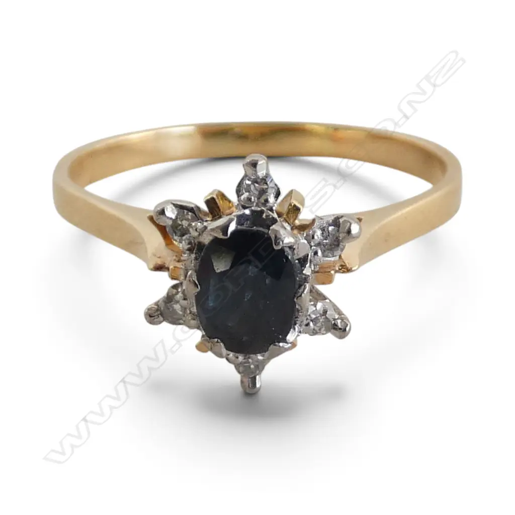 9ct YELLOW GOLD, SAPPHIRE & DIAMOND RING 2.84gms SIZE Q Image 1++
