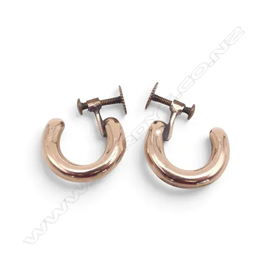 PR 9ct ROSE GOLD HOOP EARRINGS screw fittings 1.5gms