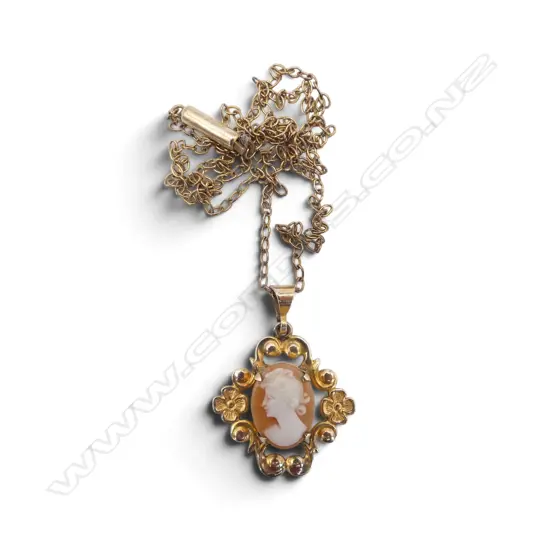 testing 10ct GOLD CAMEO PENDANT w. 9ct CHAIN 3.18gms