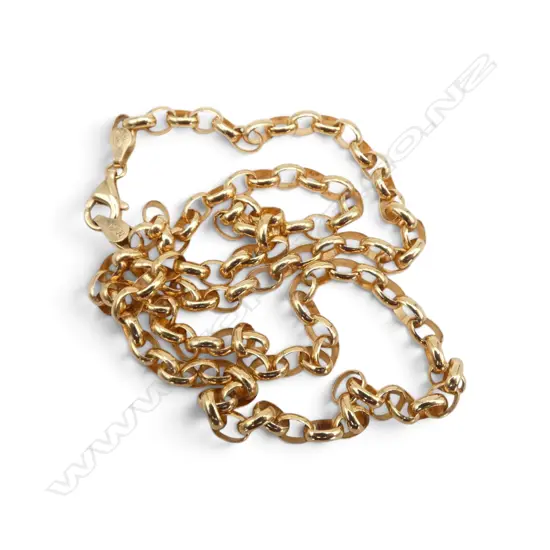 9ct YELLOW GOLD BELCHER LINK LONG NECK CHAIN L.520mm. 19gms