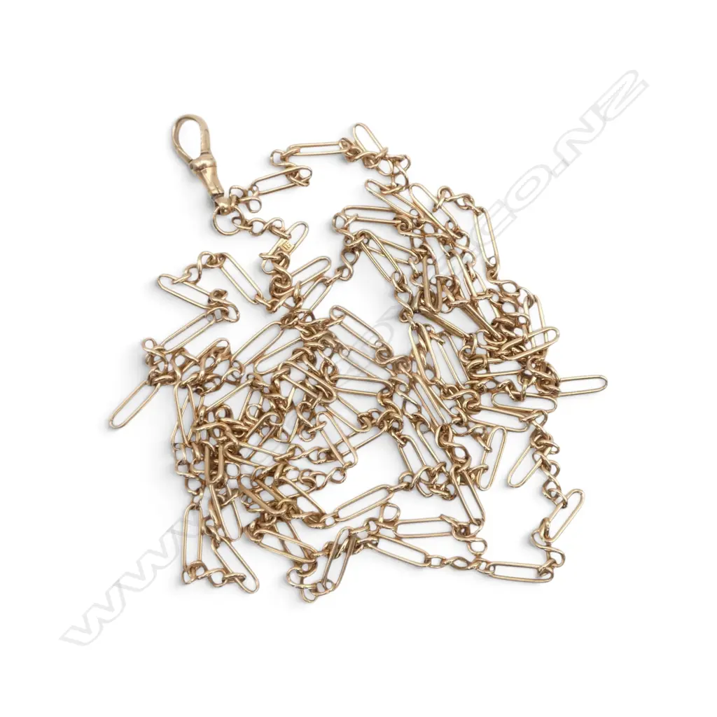 9ct GOLD MUFF CHAIN rail & curb links. L.1404mm. 33.3gms Image 1++