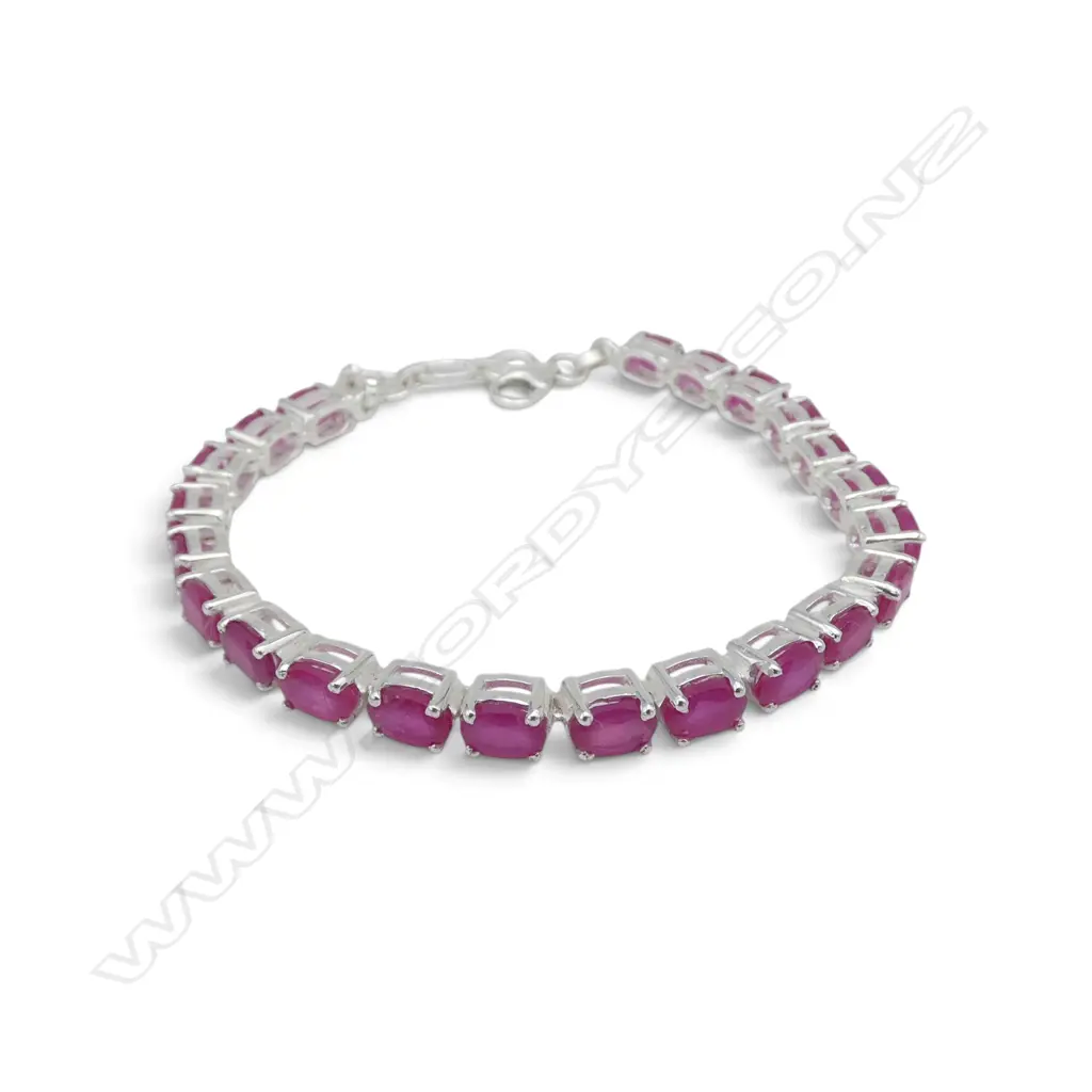 SILVER RUBY BRACELET, STONES TREATED  Image 1++