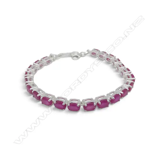 SILVER RUBY BRACELET, STONES TREATED 