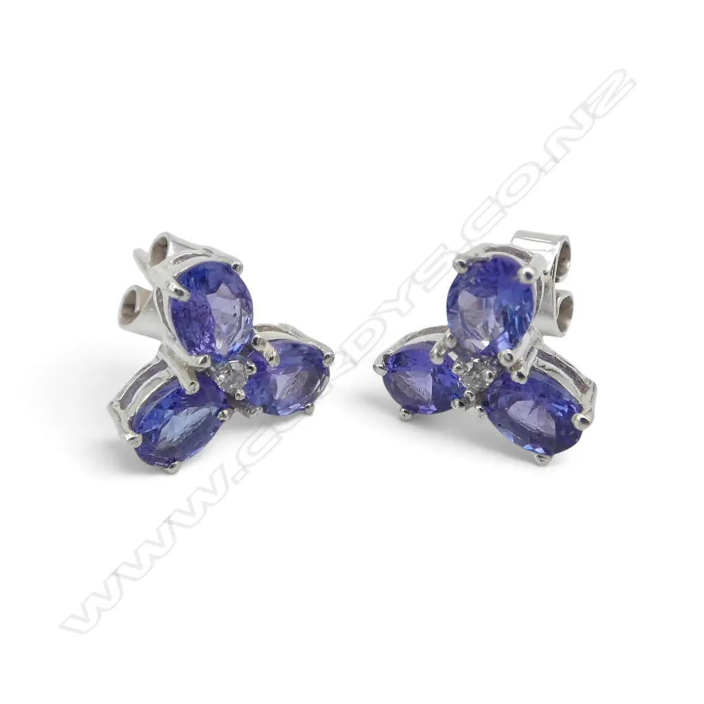 PR SILVER DIAMOND & TANZANITE STUDS Image 1++