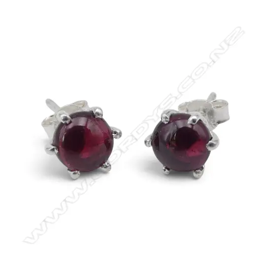 SILVER GARNET EAR STUDS