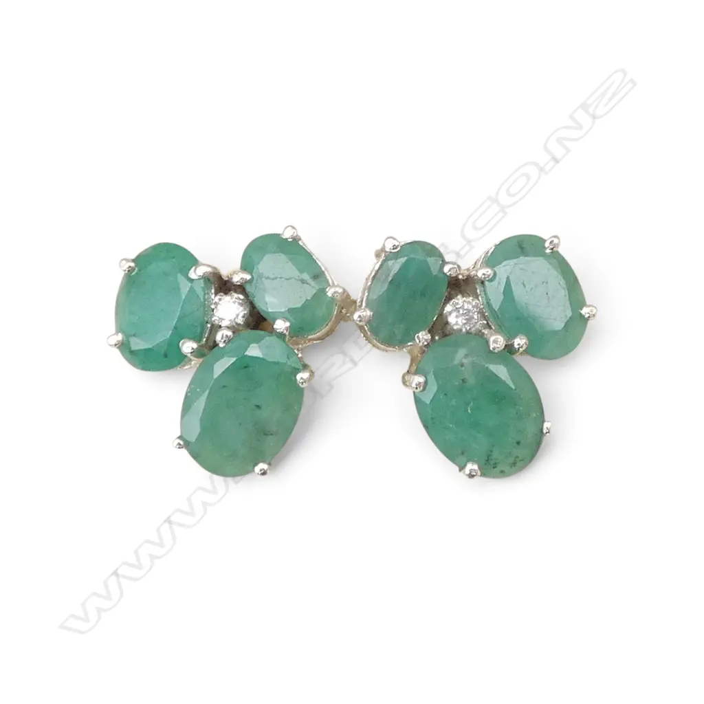 PR SILVER DIAMOND & EMERALD STUDS Image 1++