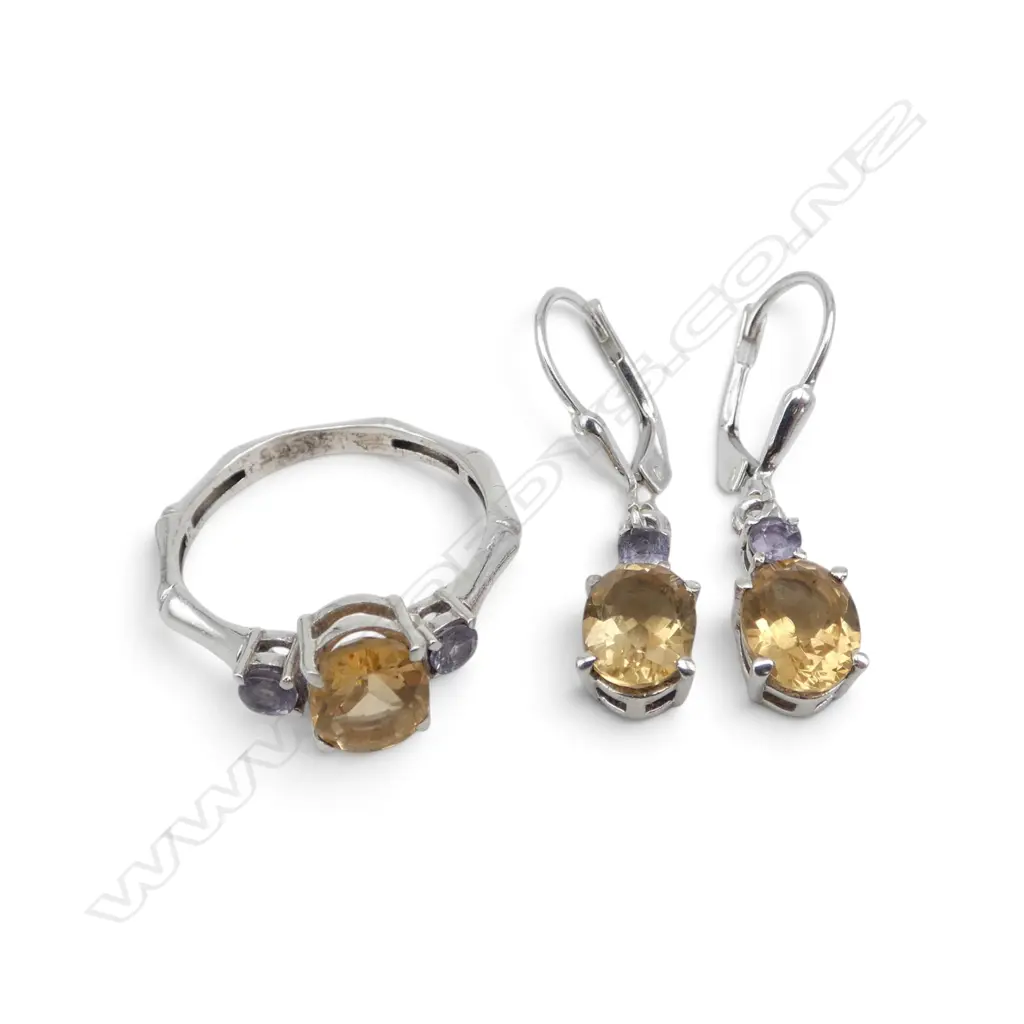 SILVER TANZANTE & CITRINE RING & EARRING SET, SZ.P Image 1++