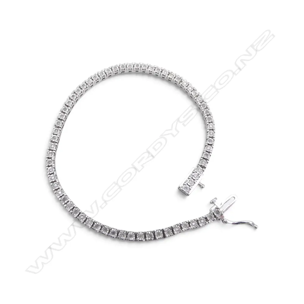 STG SILVER & DIAMOND TENNIS BRACELET L.190mm 11gms Image 1++