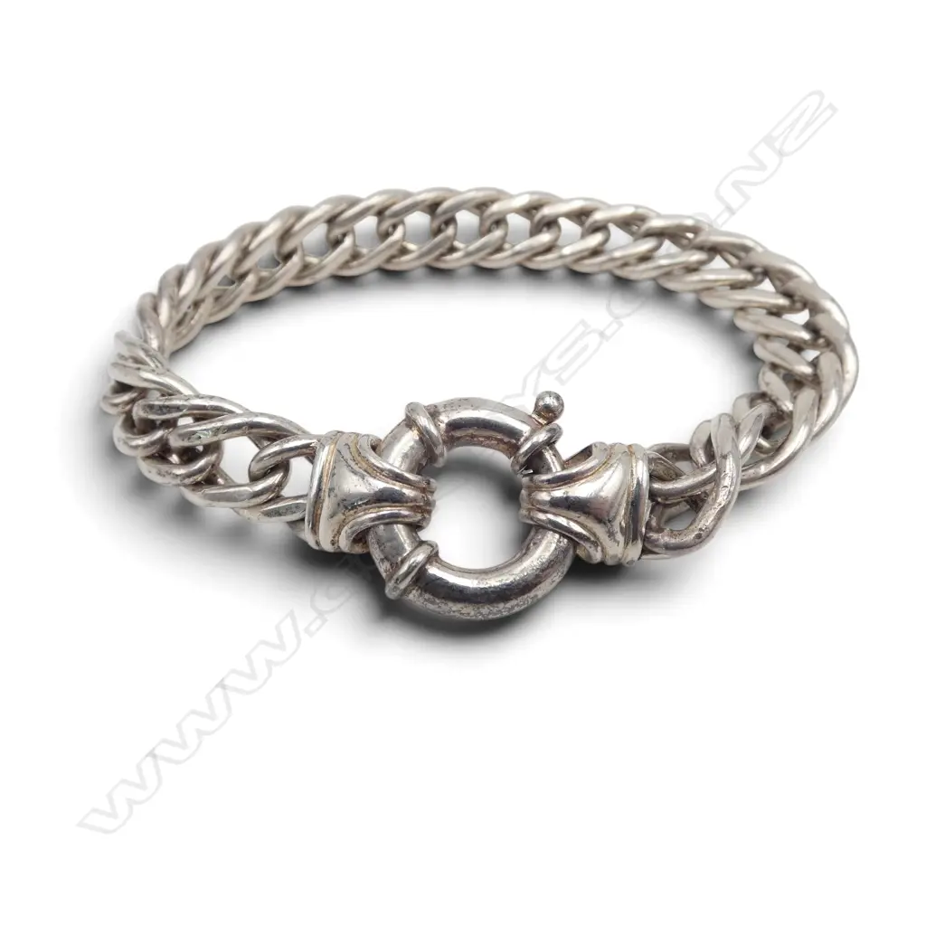 STG SILVER DOUBLE CURB LINK BRACELET, stamped 925, 34.7gms, L.190mm Image 1++