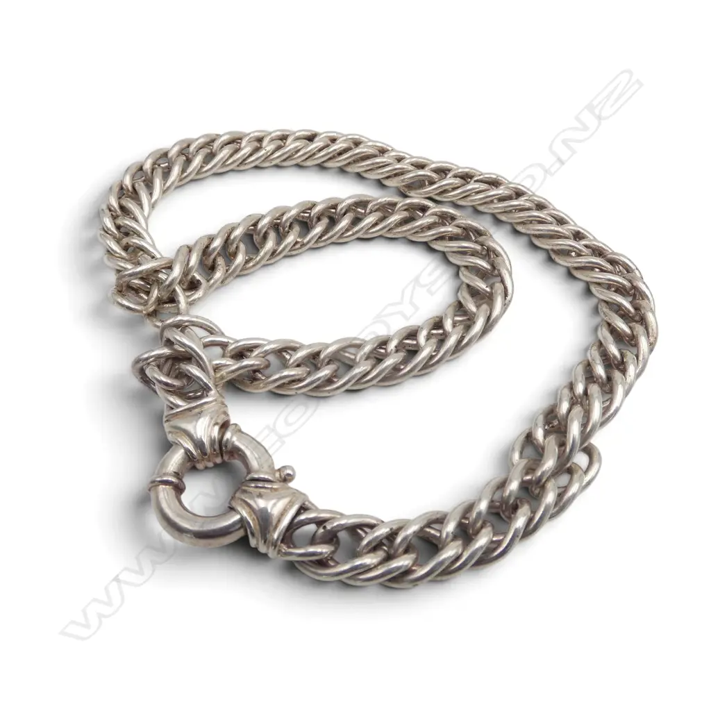 STG SILVER DOUBLE CURB LINK CHAIN NECKLACE, stamped 925, 87.5gms, L.450mm Image 1++
