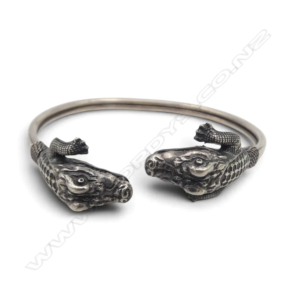 SILVER DOUBLE CROCODILE HEAD BRACELET testing 92.25% silver Image 1++