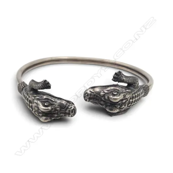 SILVER DOUBLE CROCODILE HEAD BRACELET testing 92.25% silver